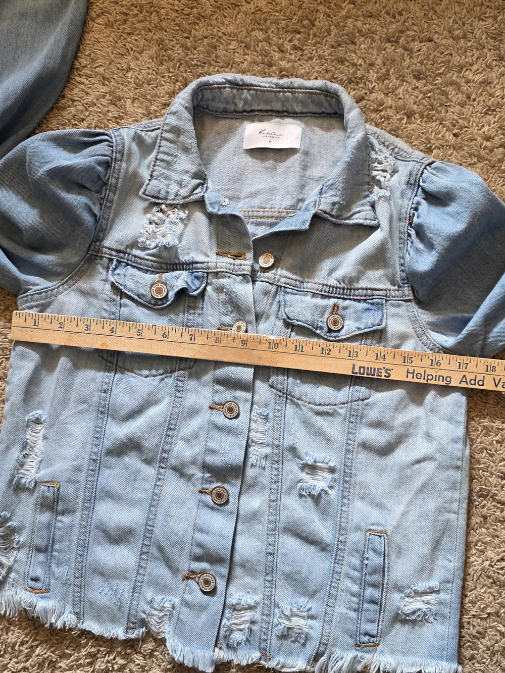 KanCan Los Angeles Distressed Puff Sleeve Denim Jacket Light Wash Medium